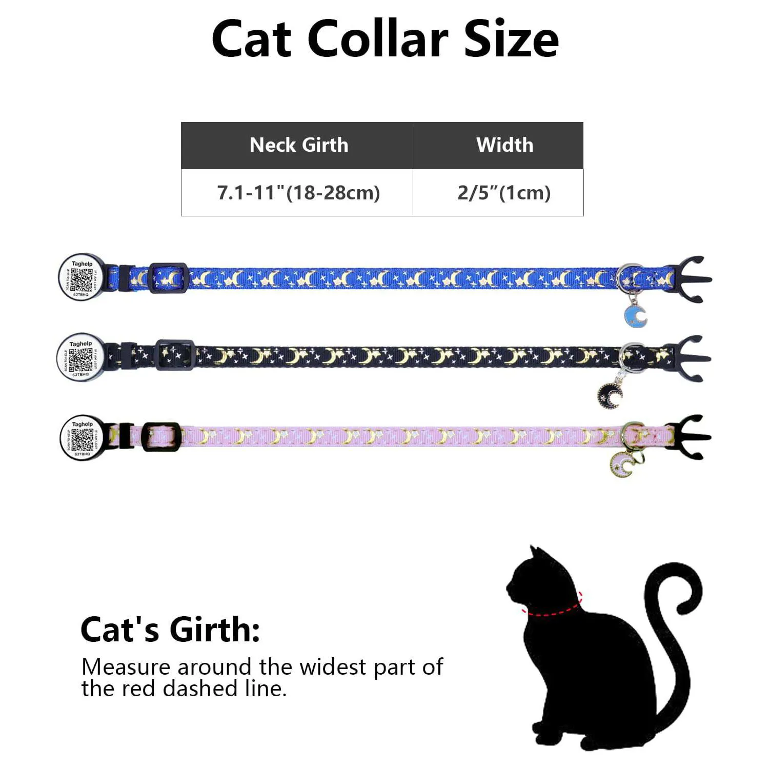 Collar Gato Taghelp Paquete 2 Seguridad Código QR Luna y Estrella 3
