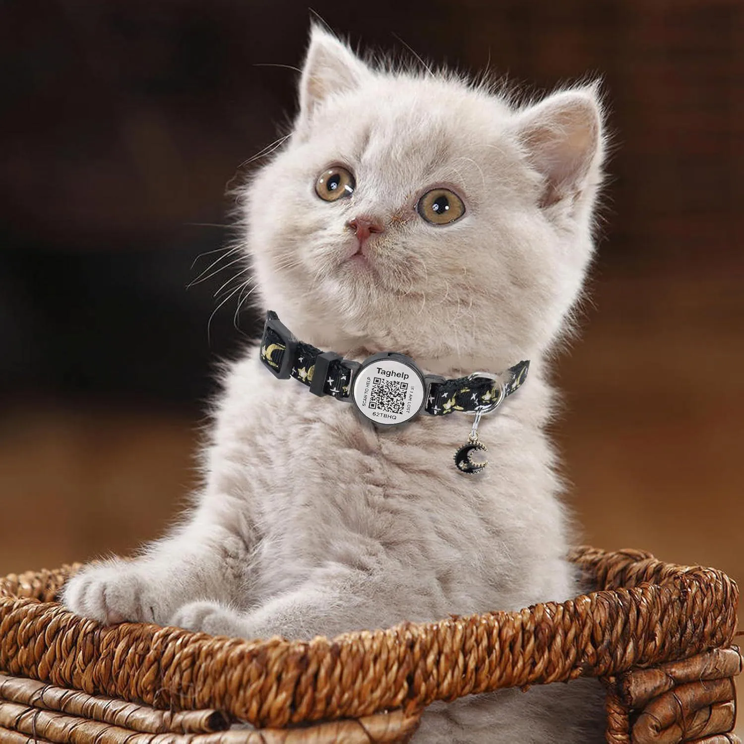 Collar Gato Taghelp Paquete 2 Seguridad Código QR Luna y Estrella 6
