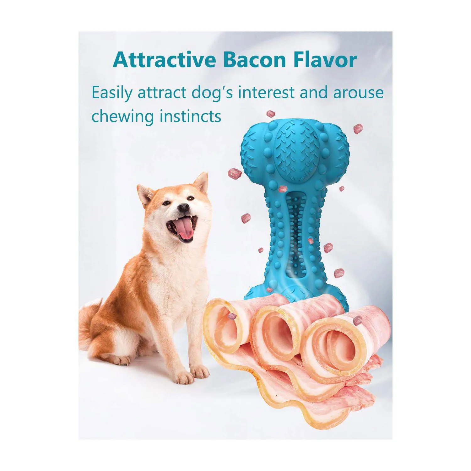 Juguete Chirriante Para Perros Con Hueso De Goma Sabor Tocino Y Limpieza Dental 7