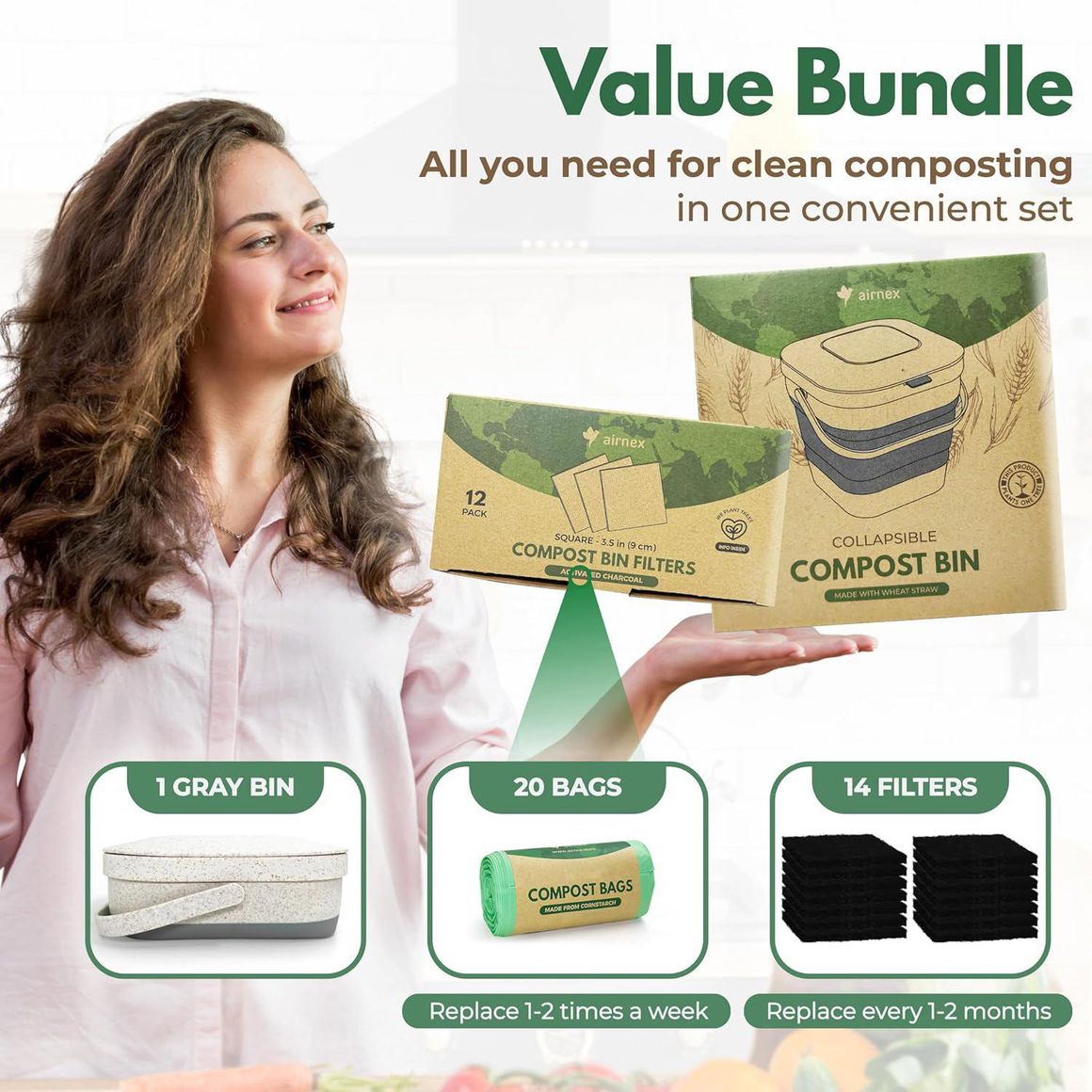 Contenedor de Compost Plegable con Filtros y Bolsas Compostables ...