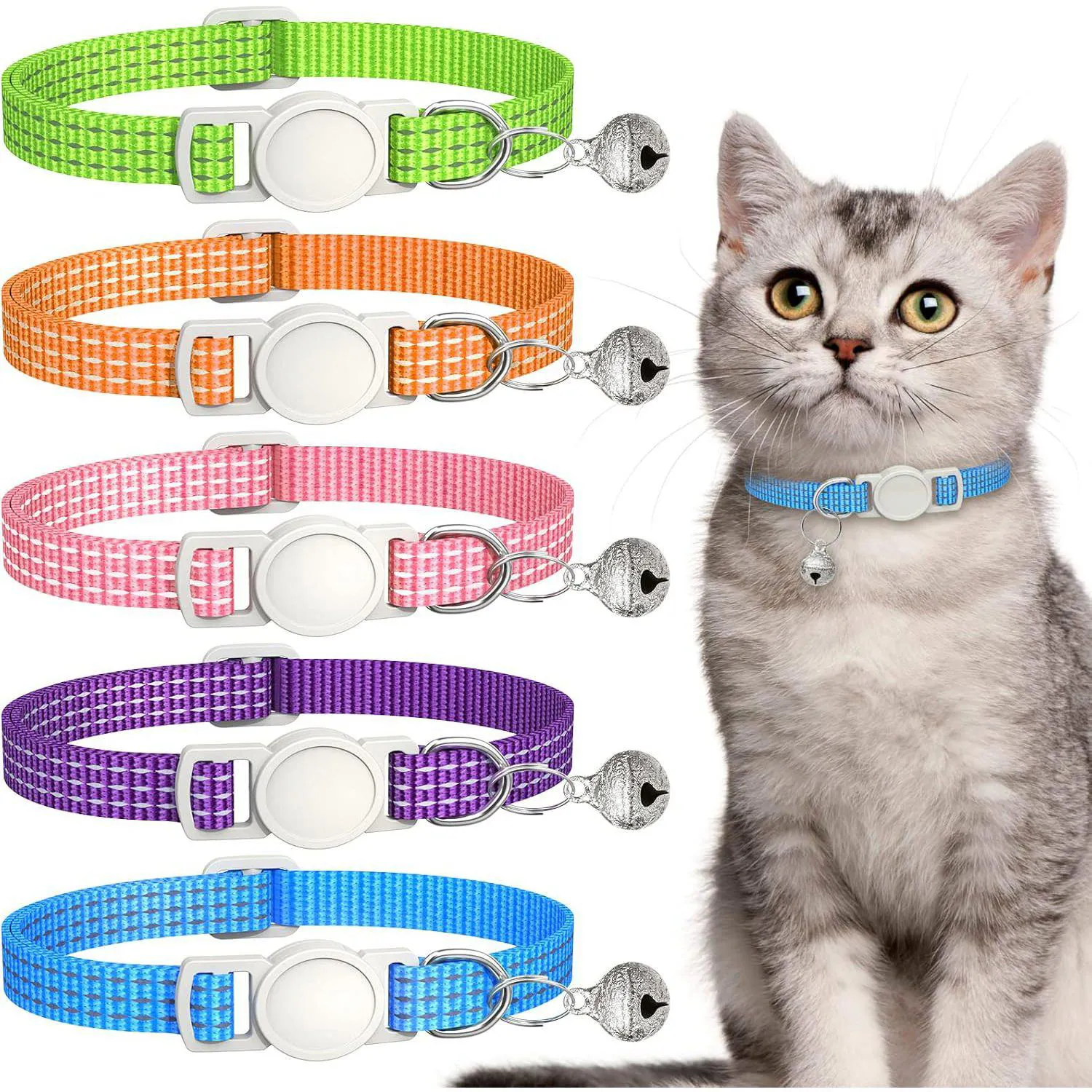 Collar Gato Hoeraonr Reflectante con Campana Ajustable Set de 5 Unidades
