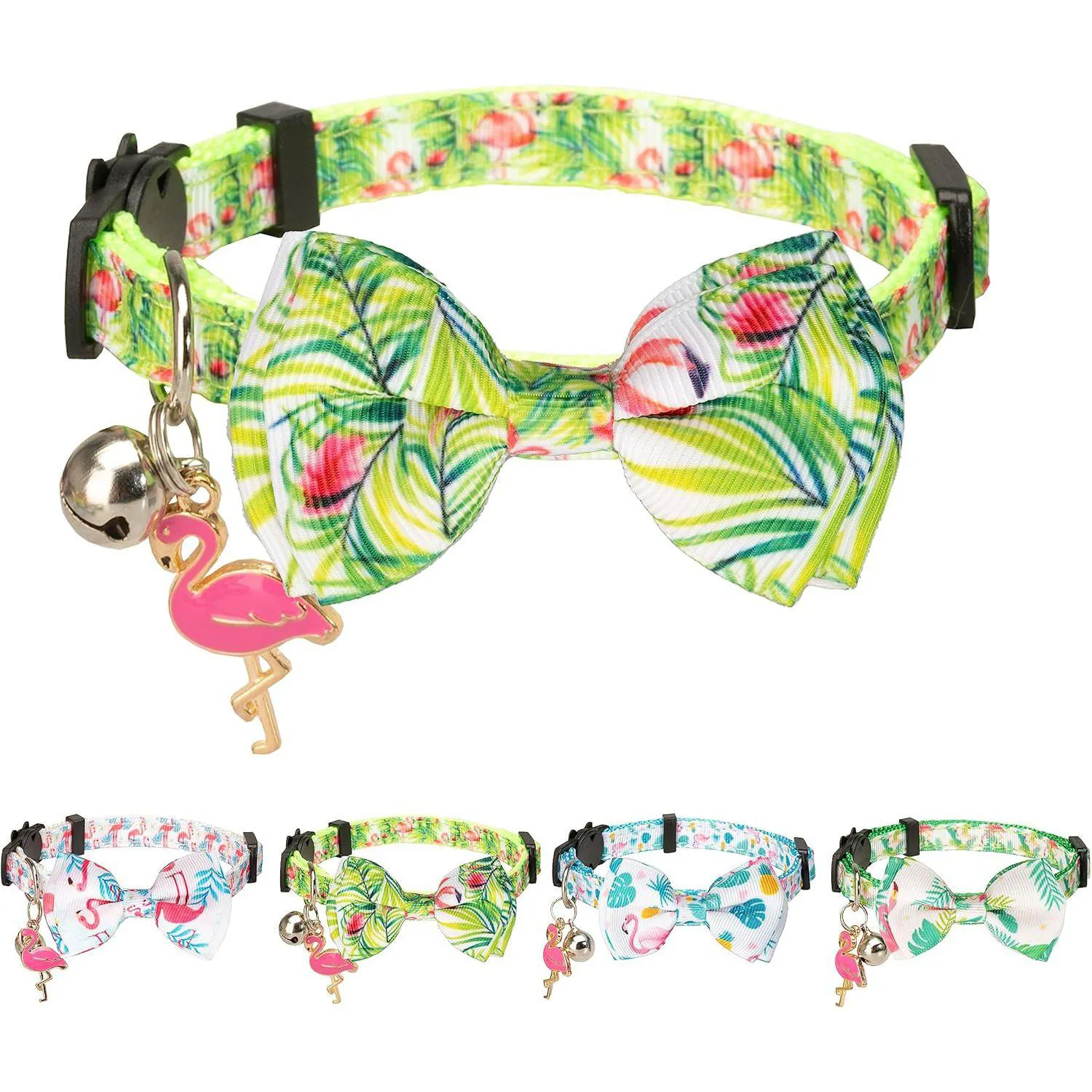 Collar Gato Gyapet con Pajarita y Flamenco Rosa Ajustable de Verano