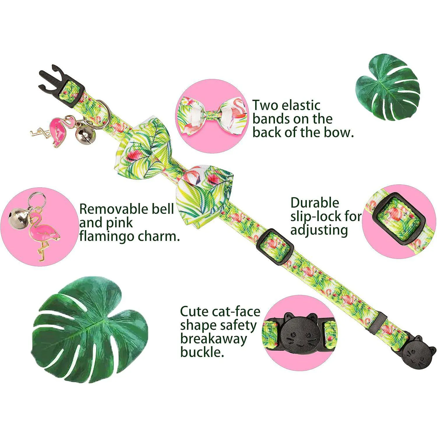 Collar Gato Gyapet con Pajarita y Flamenco Rosa Ajustable de Verano 3