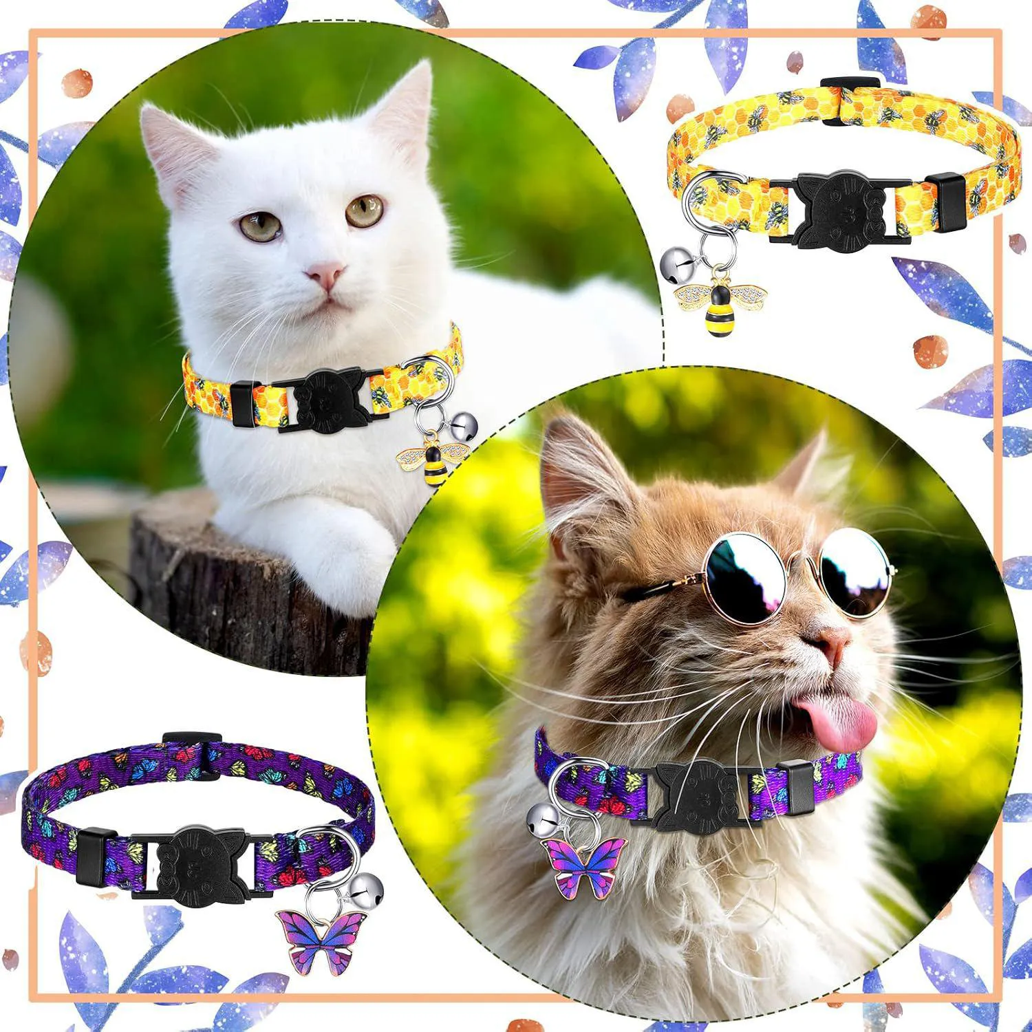 Collar Gato Weewooday Verano con Campana y Colgantes Set de 4 Ajustables 5