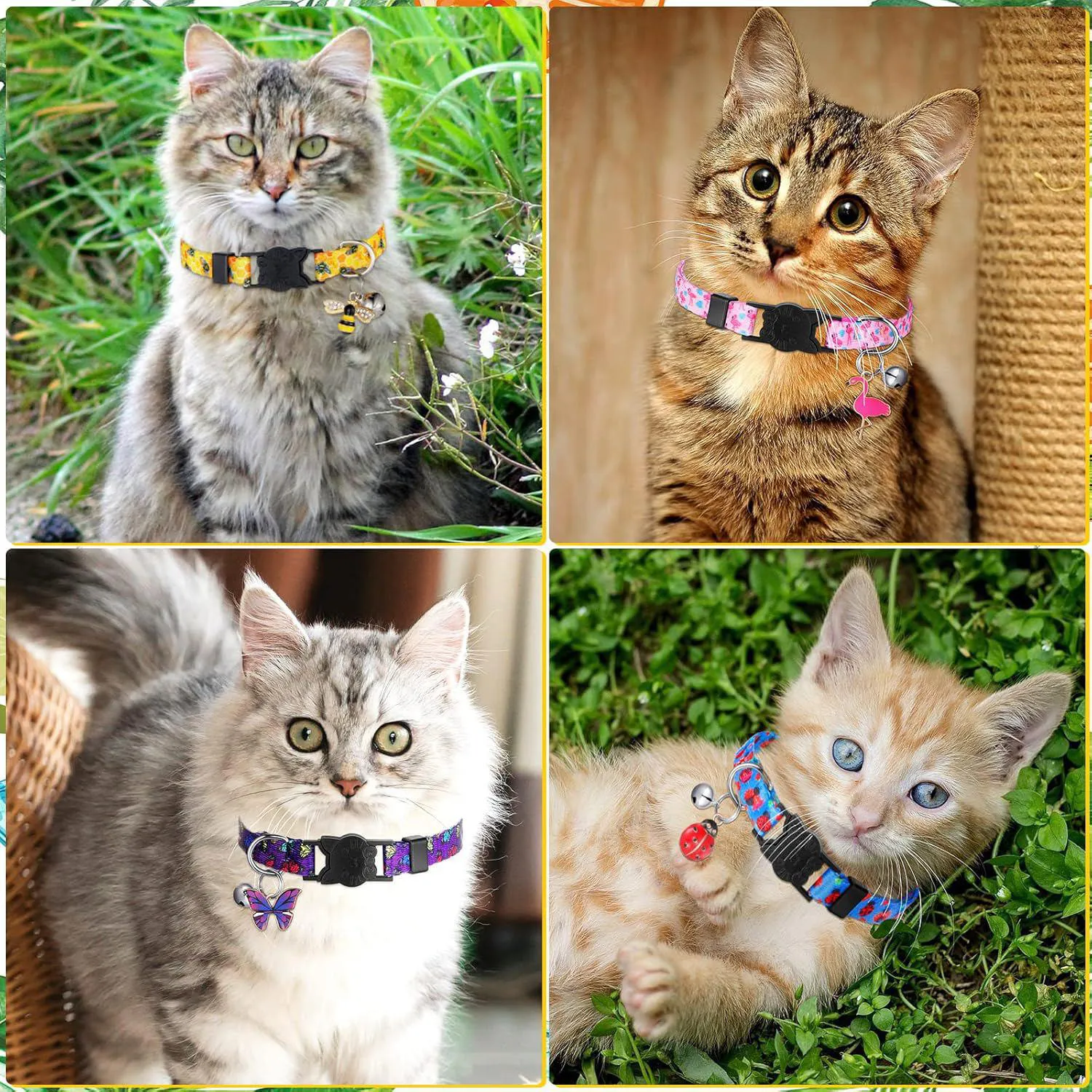 Collar Gato Weewooday Verano con Campana y Colgantes Set de 4 Ajustables 6