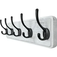 Perchero De Pared En Madera Y Metal Blanco Con Cinco Ganchos Resistentes