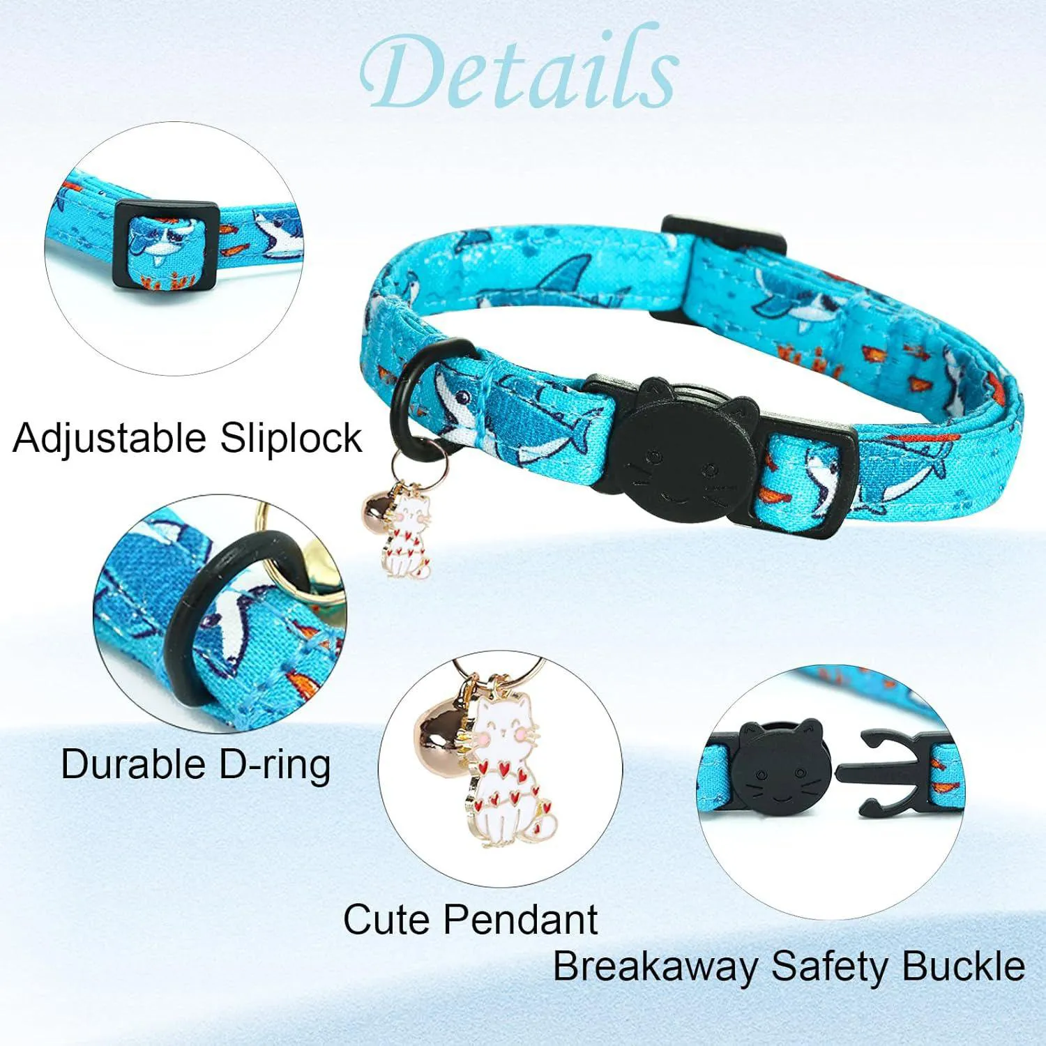 Collares Bobo Rainbow Para Gato Tiburón y Dinosaurio Ajustables x2
