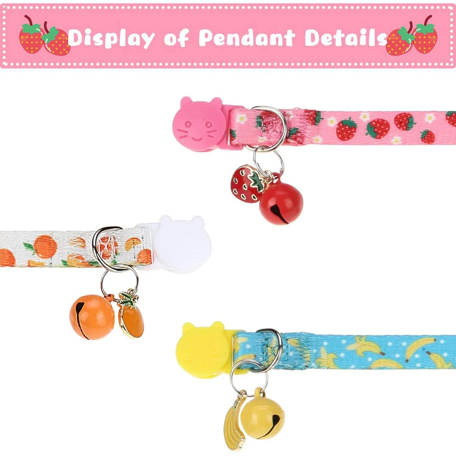 Collares VKPETFR Para Gato Frutales x3 Ajustables Con Campana y Hebilla Segura 3