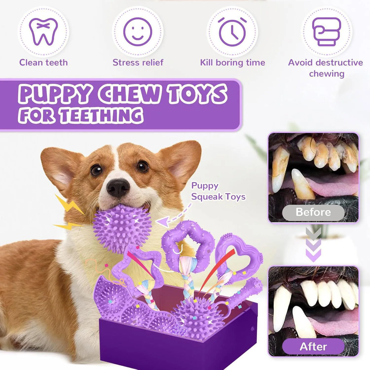 Paquete De Juguetes Para Cachorros Con Goma Suave Para Dentición Y Limpieza Dental 3