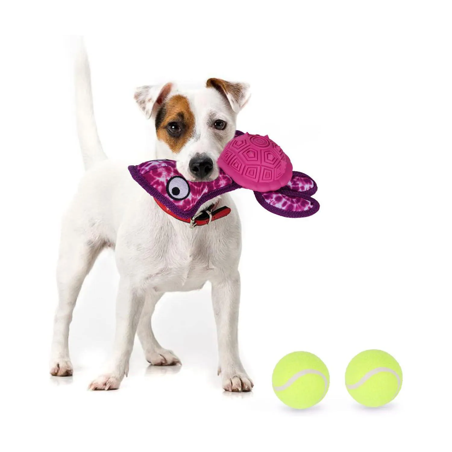 Juguete De Goma Con Forma De Tortuga Para Perros Con Dos Pelotas De Tenis 7