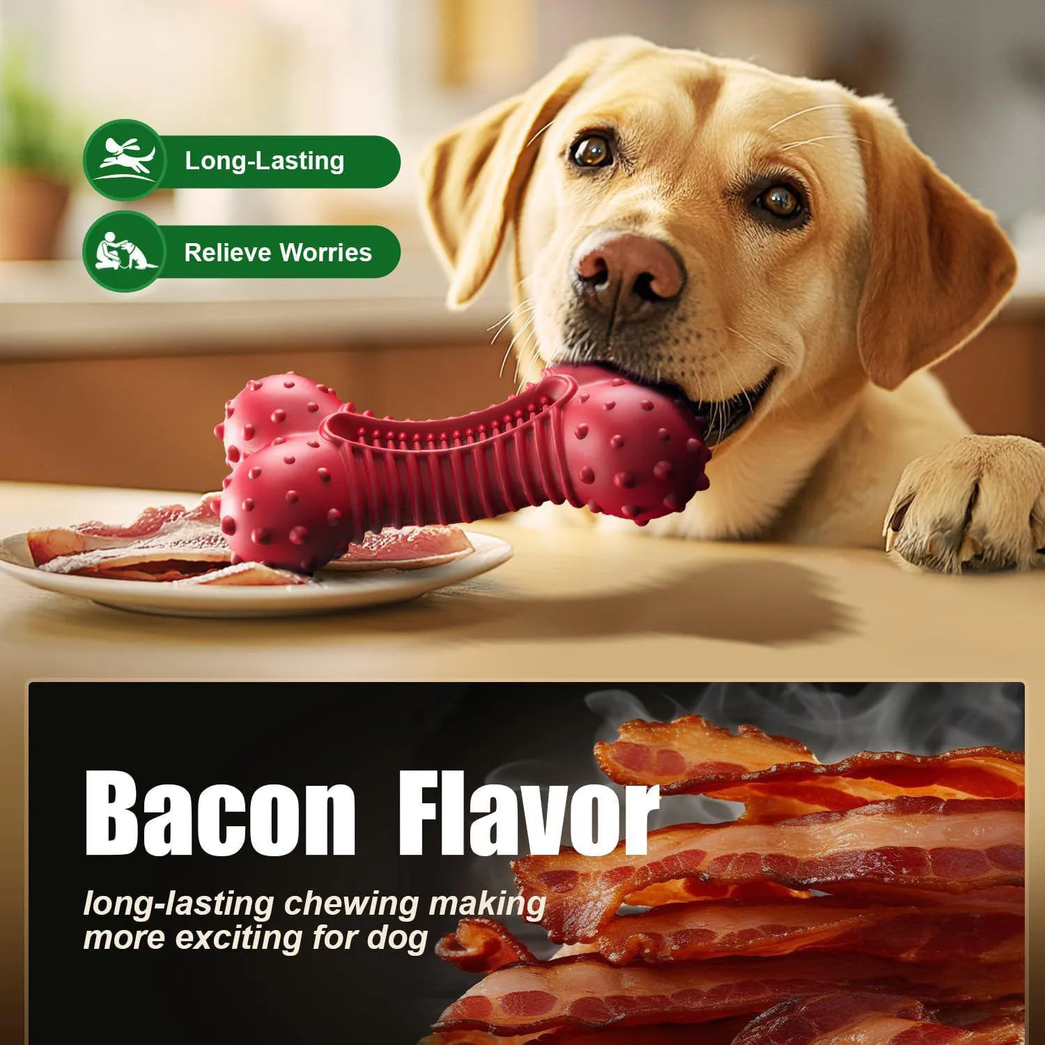 Juguete Resistente Con Sabor A Tocino Para Perros Masticadores Agresivos 3