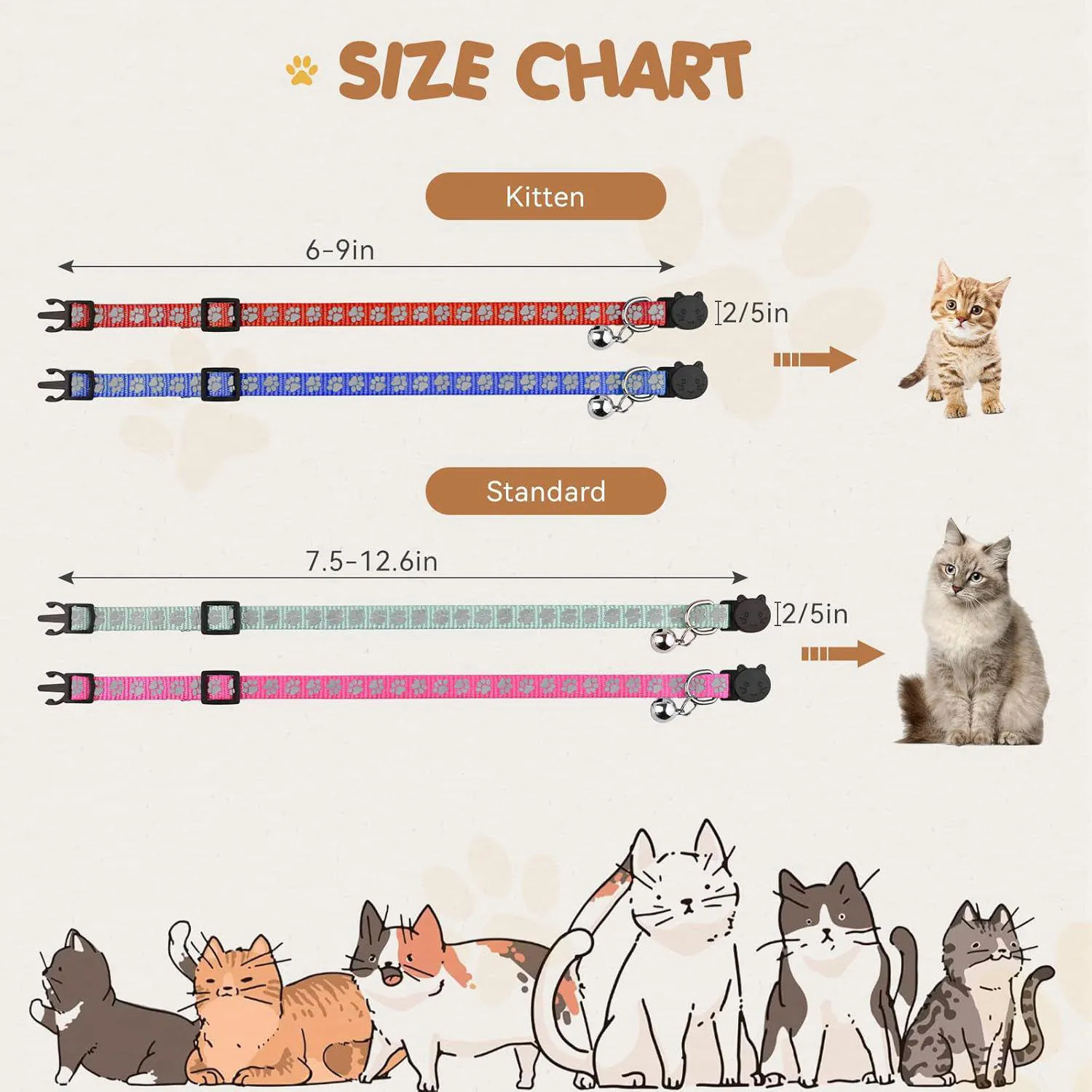 Collares QDYU Para Gatitos Pack x16 Reflectantes con Campana Seguros 6