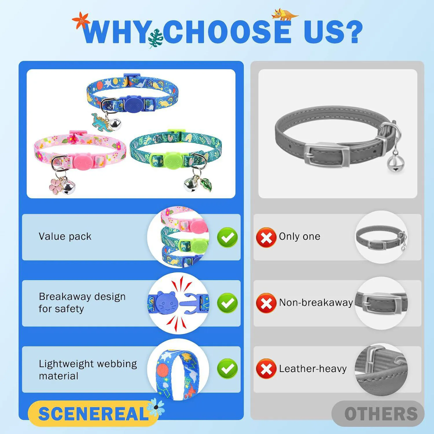 Collares SCENEREAL Pack x3 Para Gato con Campana y Hebilla de Seguridad 4