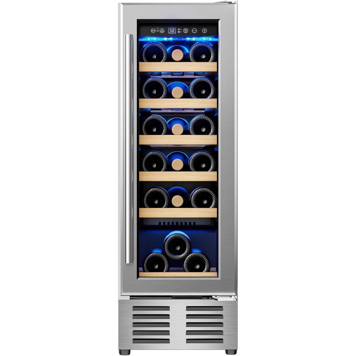 EUHOMY - Refrigerador de Vino para 18 Botellas con Vidrio Templado y Estantes de Madera