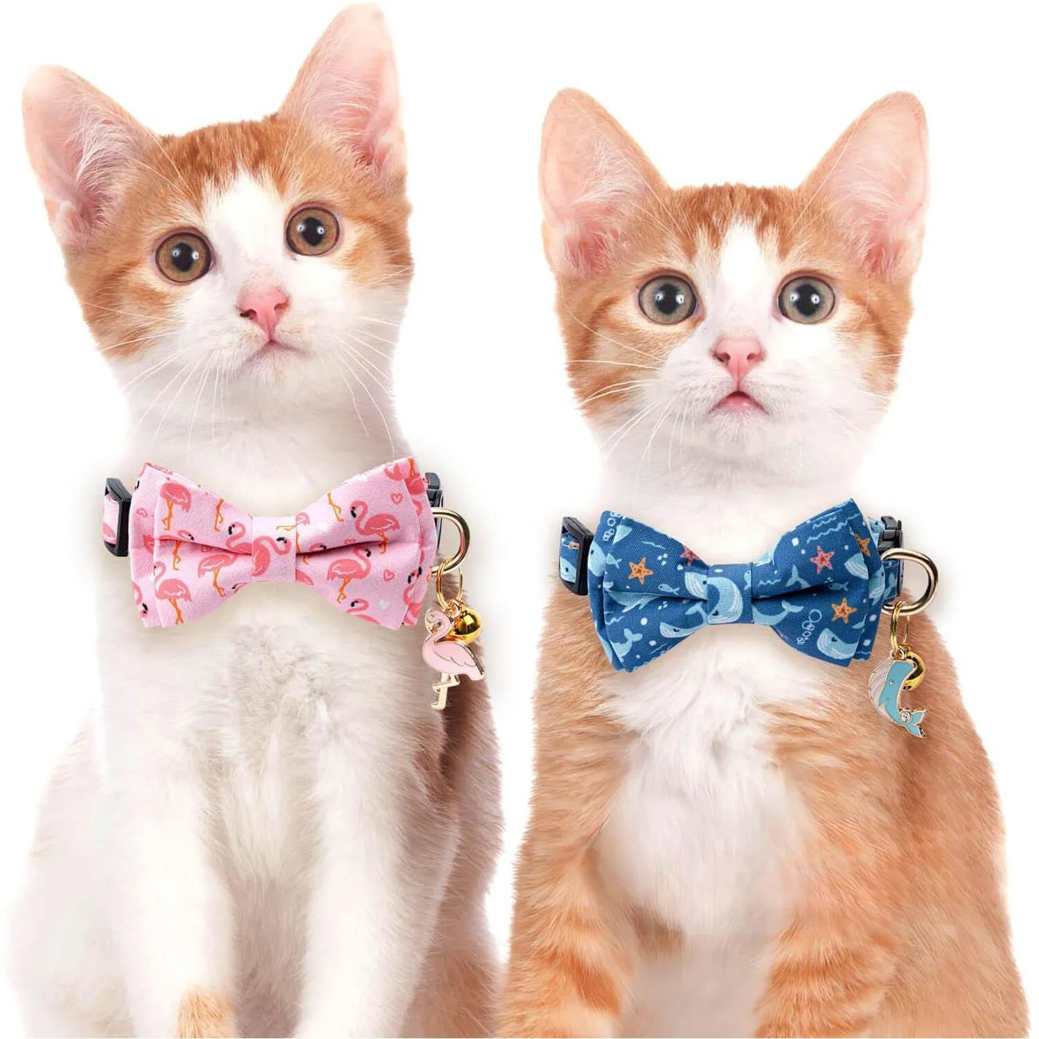 Paquete 2 Collares Jelwuion Algodón con Pajarita y Campana para Gatos 6