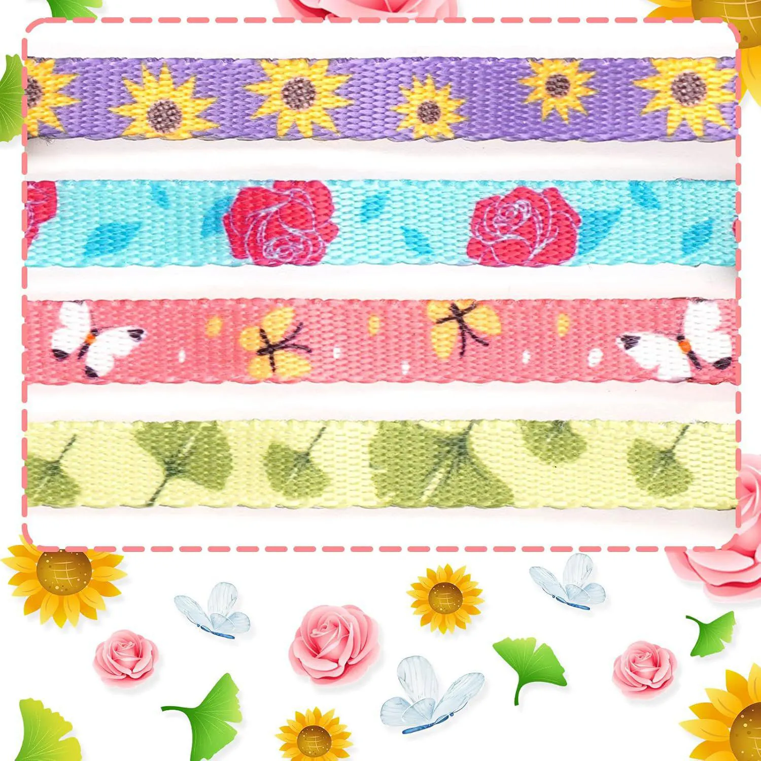 Paquete de 4 Collares para Gatitos azuza con Campana, Hebilla de Liberación Rápida y Diseño Floral Ajustable 6