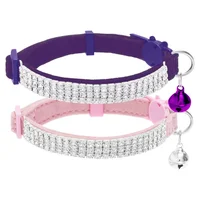 Collares Gato EXPAWLORER Terciopelo Suave Ajustables con Diamantes de Imitación y Campana
