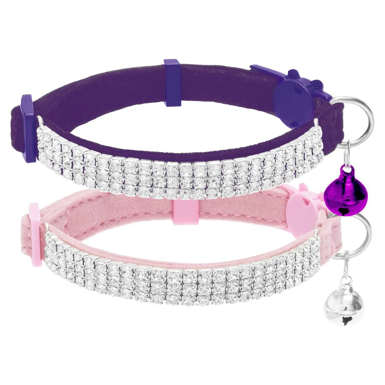 Collares Gato EXPAWLORER Terciopelo Suave Ajustables con Diamantes de Imitación y Campana