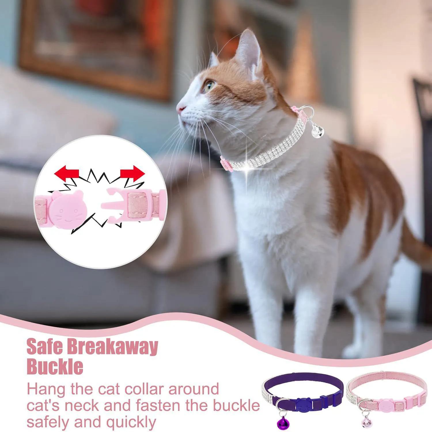 Collares Gato EXPAWLORER Terciopelo Suave Ajustables con Diamantes de Imitación y Campana 5