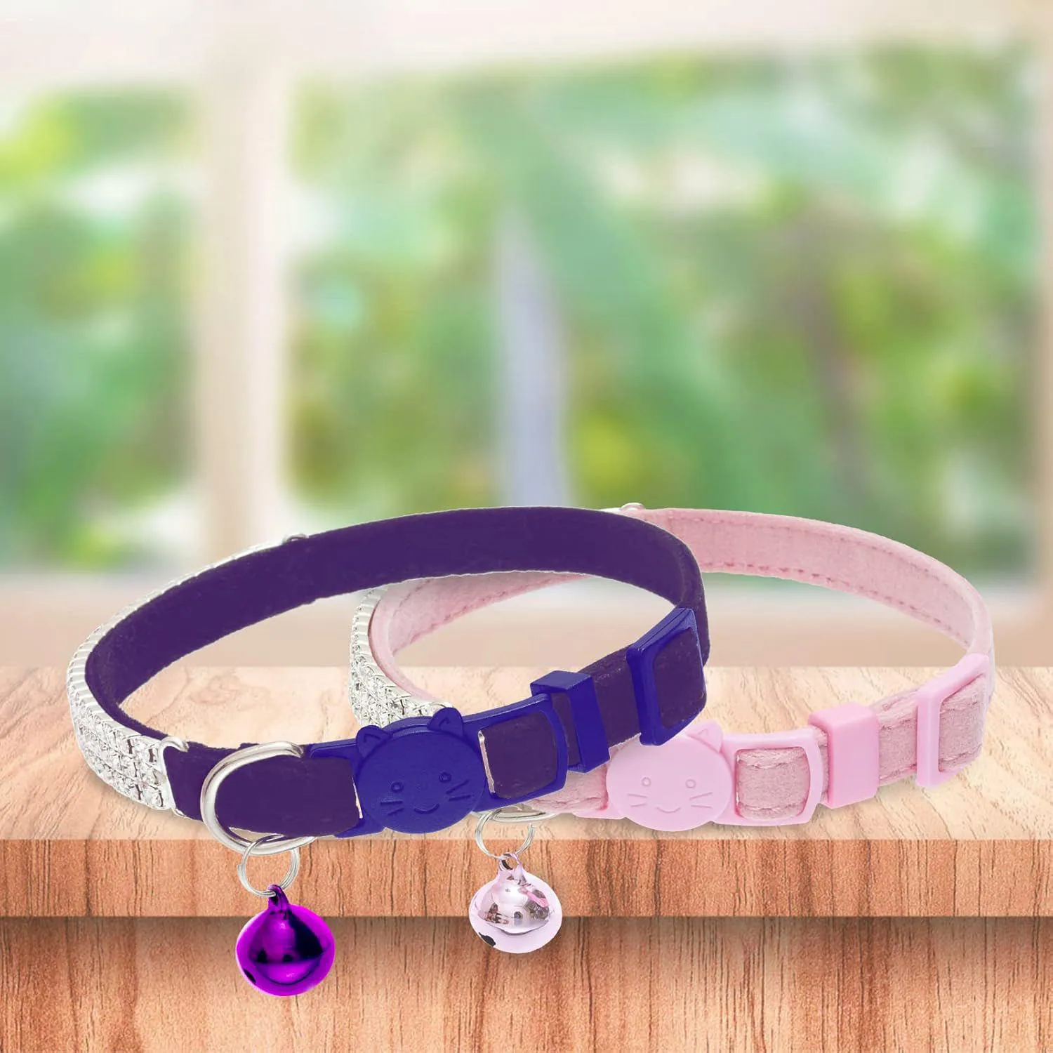 Collares Gato EXPAWLORER Terciopelo Suave Ajustables con Diamantes de Imitación y Campana 7
