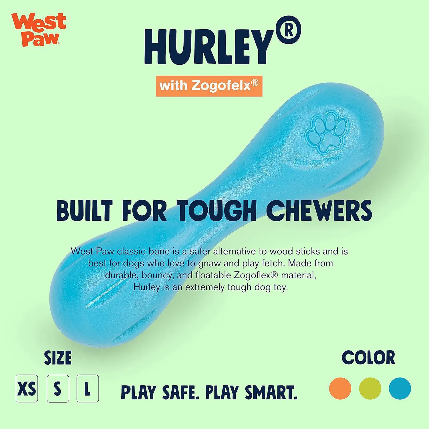 Hueso Resistente para Perros West Paw Zogoflex Hurley Color Aqua Tamaño Pequeño