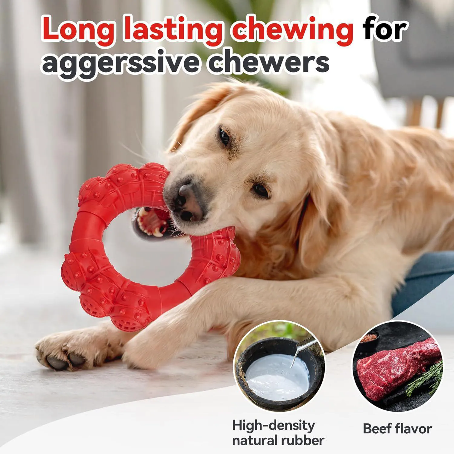 Juguete De Anillo Resistente Para Perros Masticadores Agresivos Con Sabor A Carne 3