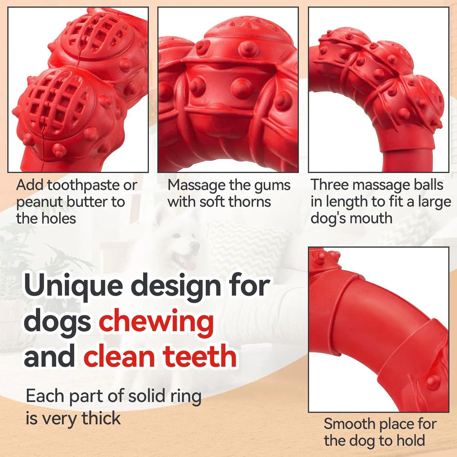 Juguete De Anillo Resistente Para Perros Masticadores Agresivos Con Sabor A Carne 4