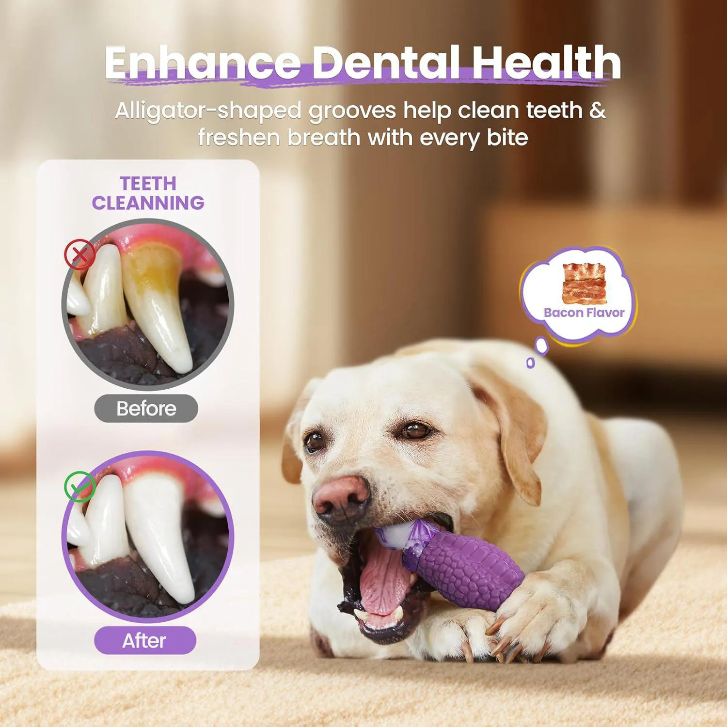 Juguete Para Perros HGB Que Resiste Mordidas Y Limpia Los Dientes Con Sabor A Tocino 5