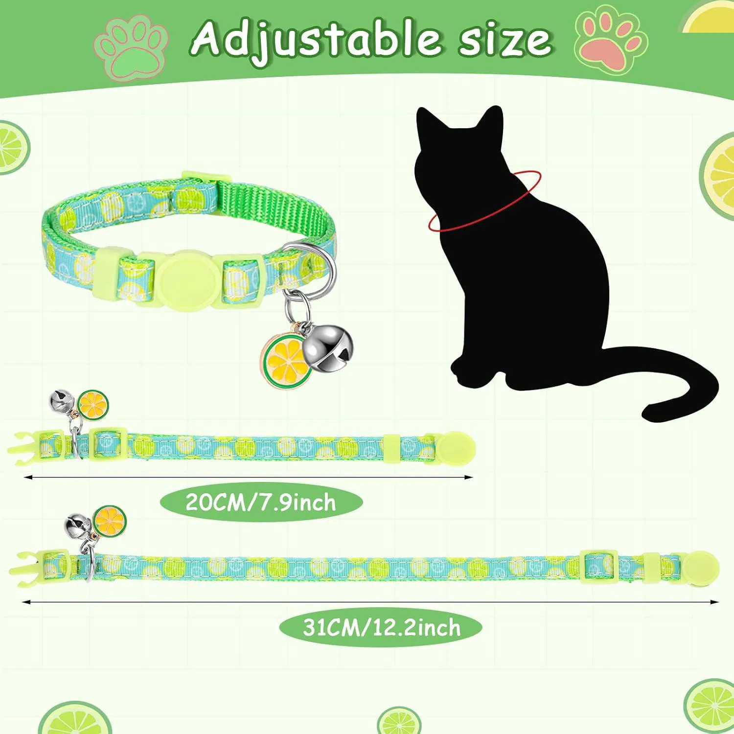 Collar Gato Frienda Frutas de Verano Ajustable con Campana Set por 12 Unidades 3