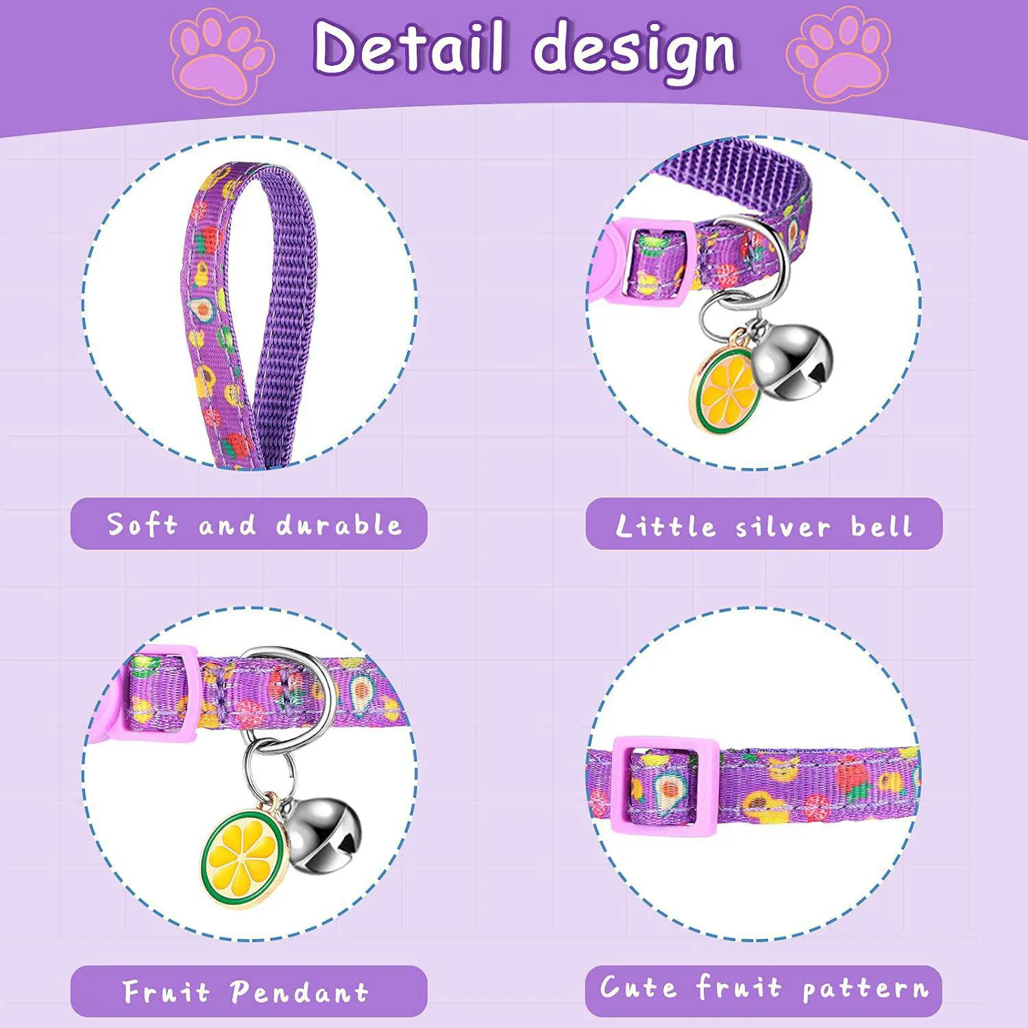 Collar Gato Frienda Frutas de Verano Ajustable con Campana Set por 12 Unidades 7