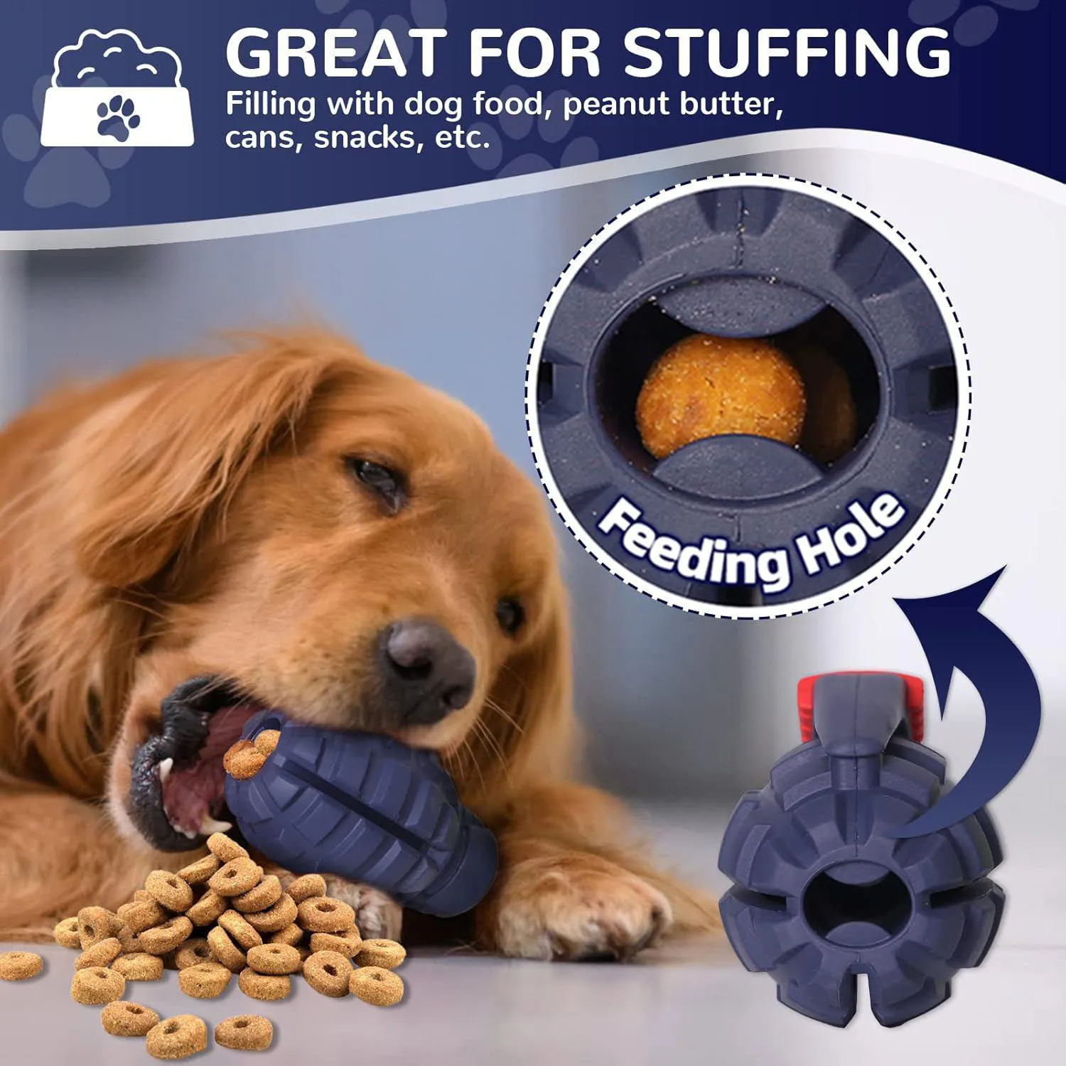 Juguete Para Perros Con Forma De Granada De Goma Resistente Rellenable E Interactivo 3
