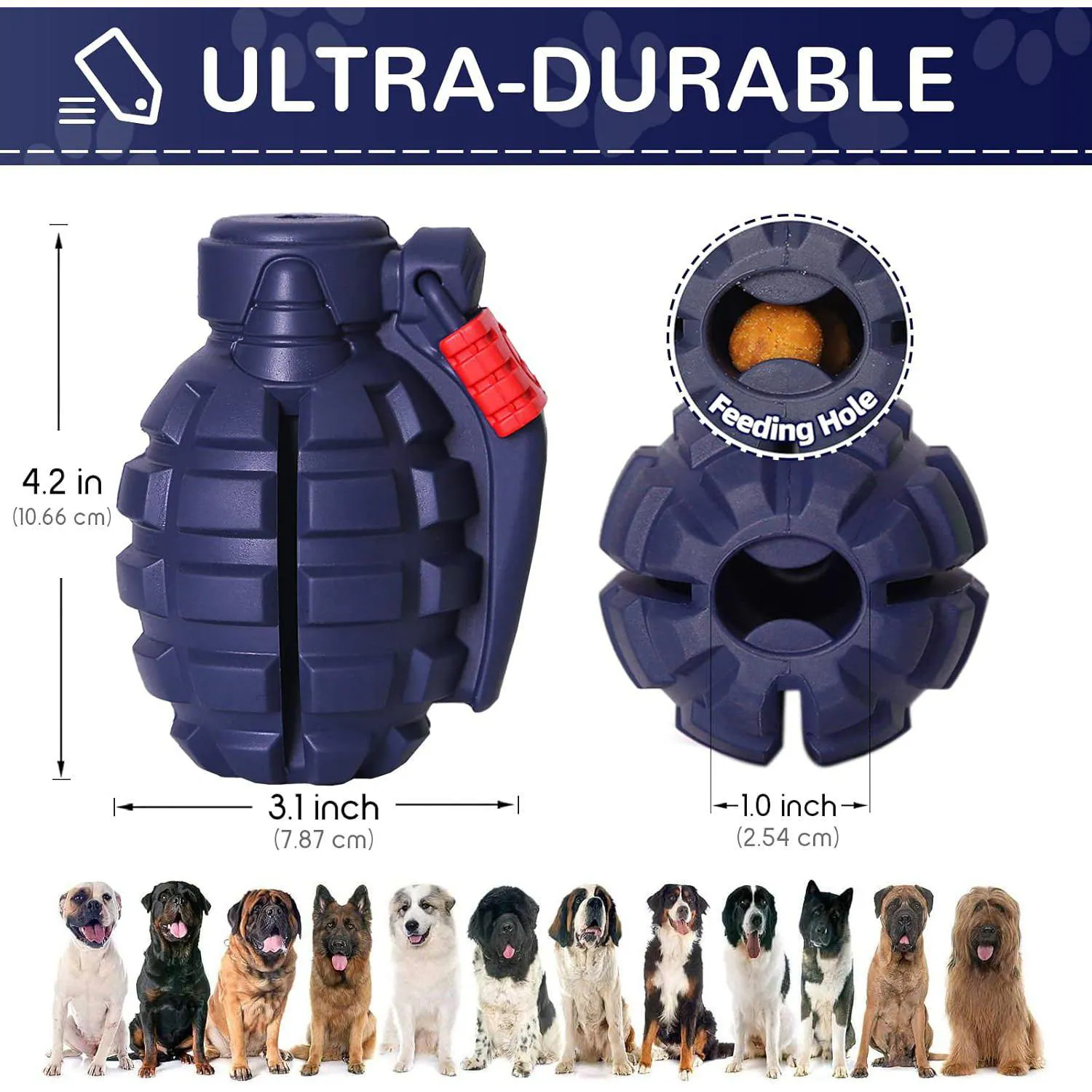 Juguete Para Perros Con Forma De Granada De Goma Resistente Rellenable E Interactivo 6