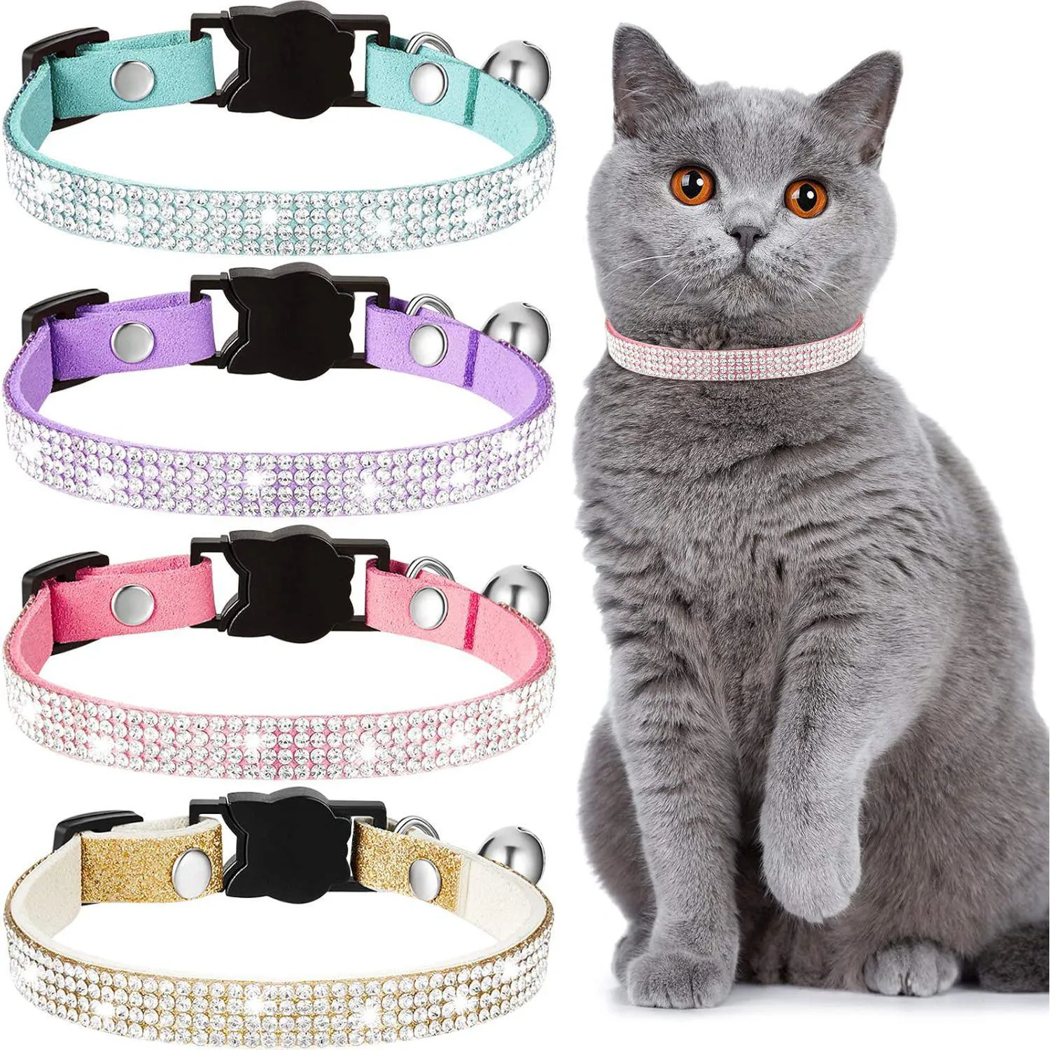 Collares Weewooday XS De Terciopelo Con Diamantes De Imitación Para Gato x4