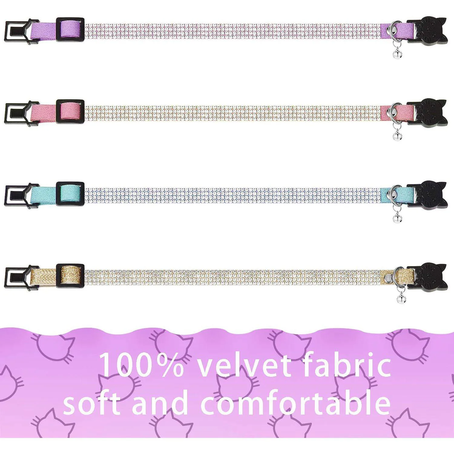 Collares Weewooday XS De Terciopelo Con Diamantes De Imitación Para Gato x4 4