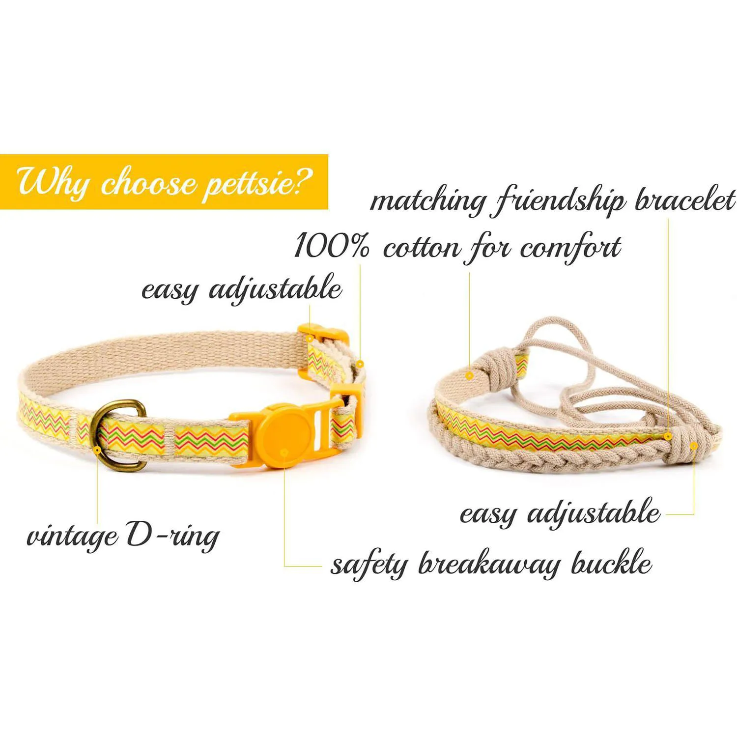 Collar Pettsie Para Gato y Pulsera de Amistad a Juego Ajustable Algodón 3