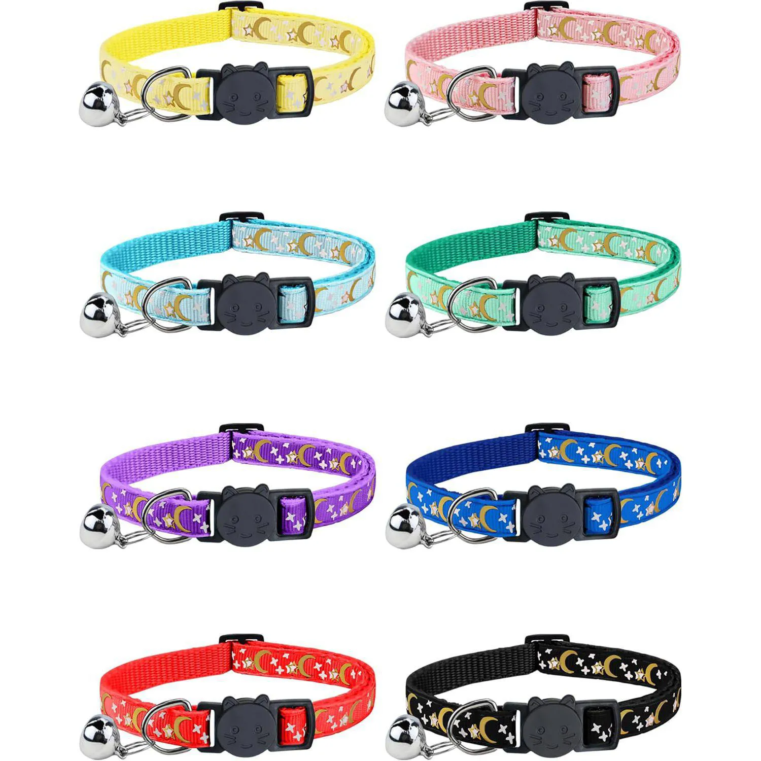 Collares MEDIHOOL Para Gato con Estrellas y Luna Campana Ajustables x8
