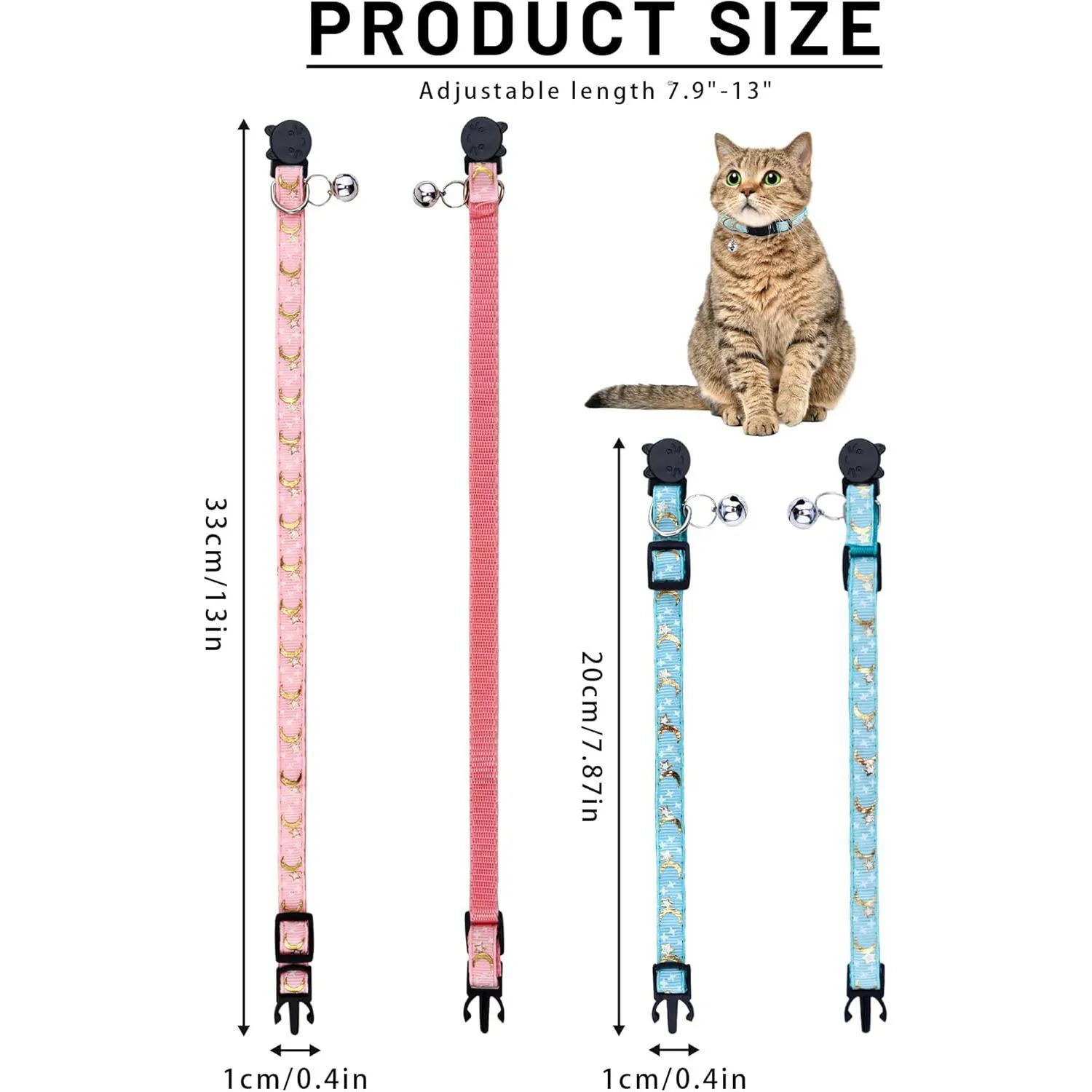 Collares MEDIHOOL Para Gato con Estrellas y Luna Campana Ajustables x8