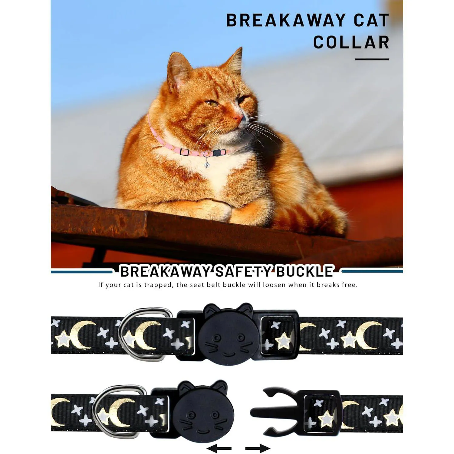 Collares MEDIHOOL Para Gato con Estrellas y Luna Campana Ajustables x8 4