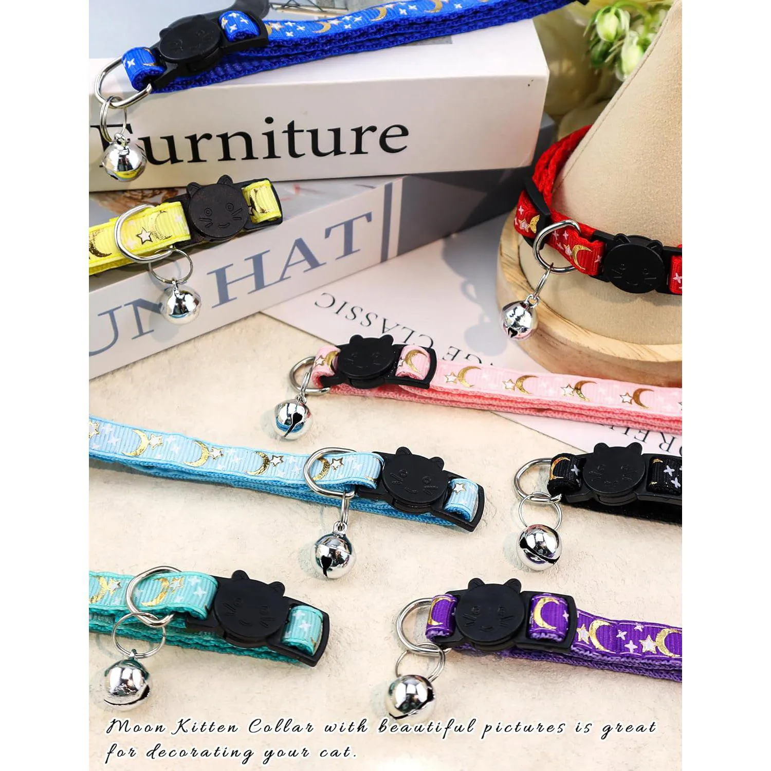 Collares MEDIHOOL Para Gato con Estrellas y Luna Campana Ajustables x8 5
