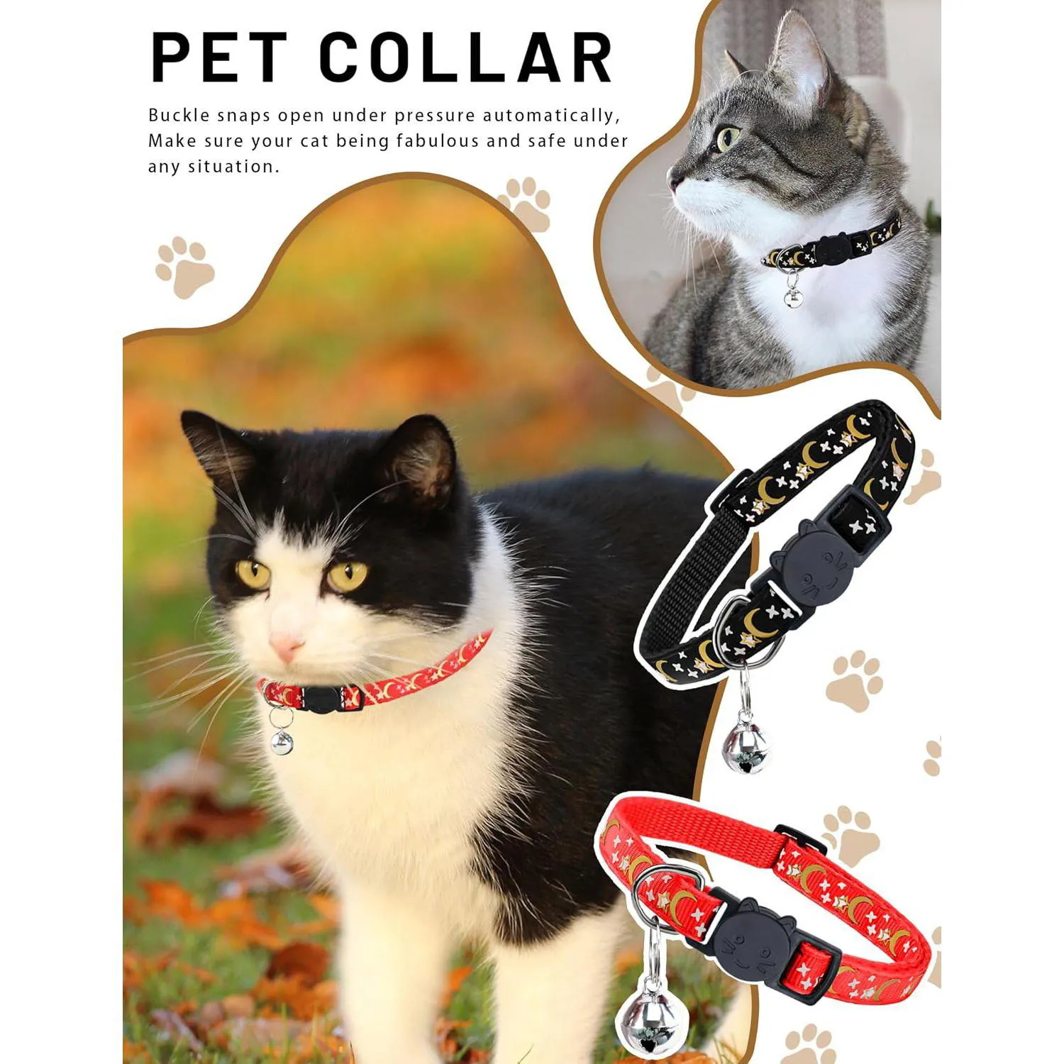 Collares MEDIHOOL Para Gato con Estrellas y Luna Campana Ajustables x8 6