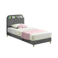 Base Cama con Espaldar Sencillo Infantil Fenix 100x190x115 Gris Plomo