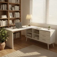 Escritorio Esquinero Blanco Lisboa de 3 Cajones para Estudio u Oficina