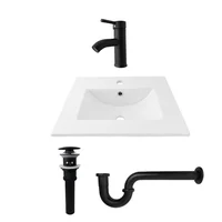 Combo Lavamanos Placa De 50X40 Cm Blanco+Grifería Mezclador Negra+Desague Push Negro