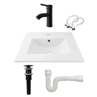 Combo Lavamanos Placa De 50X40 Cm Blanco+Grifería Mezclador Negra+Desague Push Negro