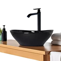 Combo Lavamanos Ovalado 40cm Negro+griferia Agua Fria Negra+desague Push Negro