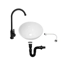 Combo Lavamanos Redondo 32cm+griferia Agua Fria Alta Negra+push Negro