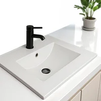 Combo Lavamanos Placa De 50X46 Cm Blanco+Grifería Mezclador Negra+Desague Push