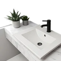 Combo Lavamanos Placa De 50X46 Cm Blanco+Grifería Mezclador Negra+Desague Push