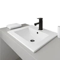 Combo Lavamanos Placa De 50X46 Cm Blanco+Grifería Mezclador Negra+Desague Push