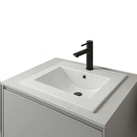 Combo Lavamanos Placa De 50X46 Cm Blanco+Grifería Agua Fria Negra+Desague Push